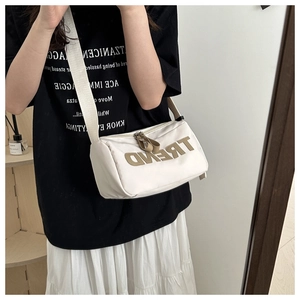 Off-white large Oxford fabric shoulder bag with TREND logo and wide crossbody strap