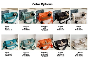 Detailed color selection of large Oxford tote bags with optional plush pendant charms