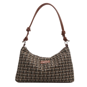 Borsa a spalla retrò in tweed a quadri con tracolla in pelle marrone e nodi