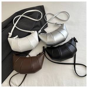 French style pleated croissant bags in white, silver, black, and dark coffee leather colors