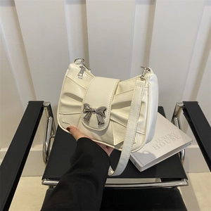Trendy Women PU Leather Underarm Bag With 3D Bow Knot Pleated Shoulder Bag Sweet Cool Y2K Style Daily Handbag