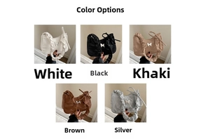 Detail view of colorful ruched hobo bags with butterfly metal buckle in 5 colors