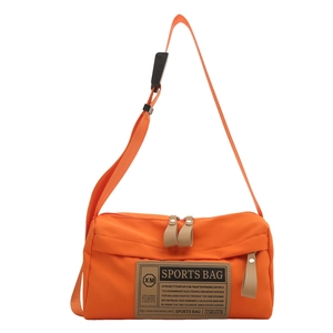 Bright orange casual nylon sports crossbody bag with large capacity and logo patch