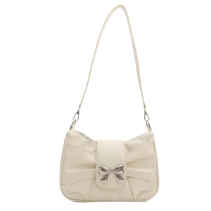 Cream bow-shaped underarm shoulder bag with a silver butterfly clasp for women