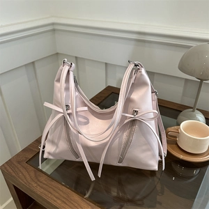 Sac À Épaule Pour Femmes En Cuir PU Avec Nœud Double Fermeture Éclair Grande Capacité Sac Hobo Mode Urbaine Streetwear