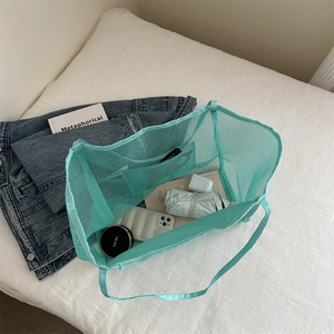 Mint green mesh tote bag with large capacity for beach or daily essentials