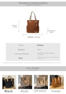 Tabella taglie dettagliata e specifiche per la grande borsa tote in tela con misure 31cm