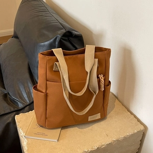 Borsa Tote In Tela Grande Capacità Multi Tasche Chiusura Zip Stile Preppy Per Studenti Pendolari Borsa A Tracolla