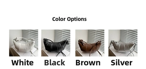 Detail view of croissant-style pleated shoulder bags in white, black, brown, and silver colors