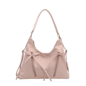 Sac hobo rose pâle style ballet avec rubans décoratifs et fermetures éclair