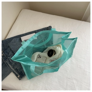 Mint green mesh beach bag with large capacity for swimming and fitness storage