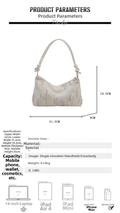 Detailed size chart of the colorful wave pattern shoulder bag with precise measurements