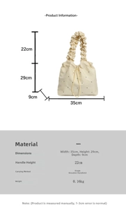 Detailed size specifications of the pleated canvas tote bag with 35x29x9cm dimensions