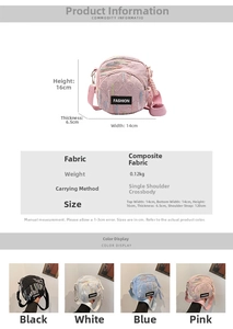 Size chart for striped embroidered crossbody bag with 14x16x6.5cm dimensions