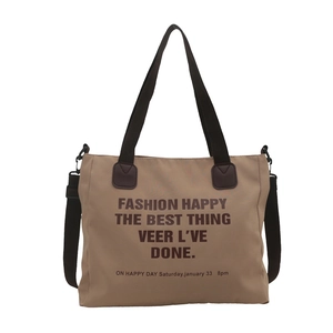 Grand sac fourre-tout en nylon kaki avec lanières noires, sac à bandoulière pour étudiantes