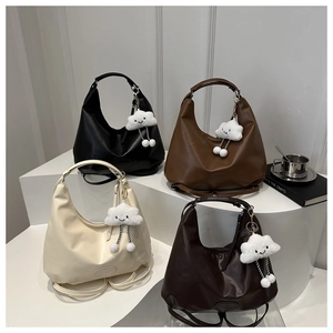 Stylish PU leather hobo bag available in four colors with cute cloud charm accessories