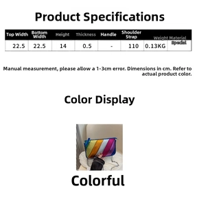 Detailed size specifications and dimensions guide for the rainbow chain crossbody bag