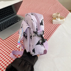 Sac bandoulière Kuromi en toile violette pour femme avec bandoulière et perles