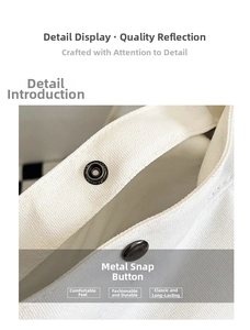 Detail view of the durable canvas bag featuring a premium metallic hardware snap button