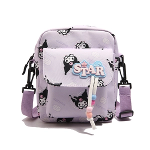 Sac à bandoulière violet mignon avec imprimé Kuromi, patch Star et cordon perlé