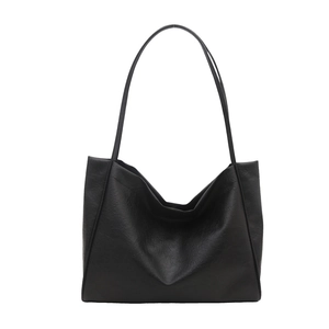 Grand sac cabas minimaliste en similicuir noir avec de longues anses pour le bureau