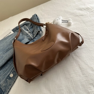 Brown large hobo tote bag in matte synthetic leather for office and daily commuting