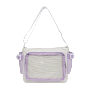 Sac bandoulière en toile minimaliste avec poche filet violette et boucles réglables