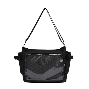 Large black ITA bag with transparent PVC window and adjustable strap for badges