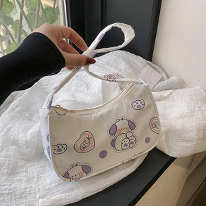 Cartoon Print Underarm Shoulder Bag Women Nylon Cute Animal Pattern Zipper Small Hobo Handbag