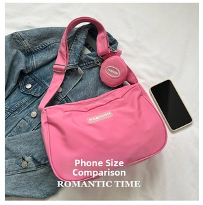 Borsa a tracolla in nylon rosa con logo moda e piccola borsa rotonda coordinata