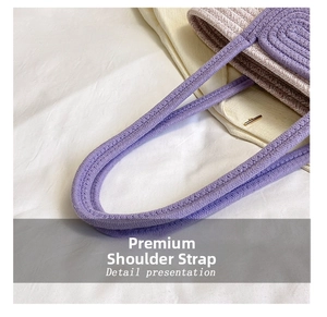 Detail showing high-quality purple and white woven cotton rope shoulder strap texture