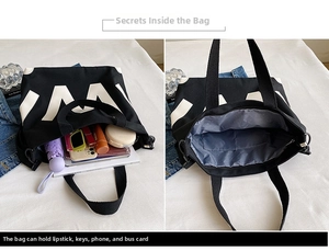 Détail de l'intérieur du grand sac cabas en toile avec doublure grise et poches de rangement