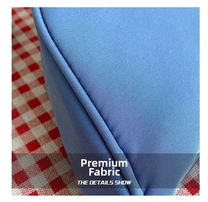 Detail showing the durable blue woven nylon fabric texture and reinforced edge stitching