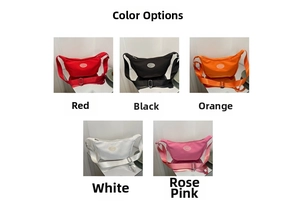 Grid view of nylon dumpling bags in red, black, orange, white and rose pink colors