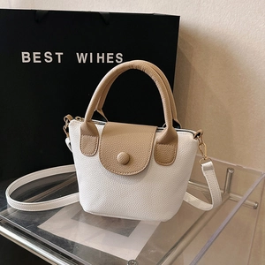 Borsa A Secchiello Da Donna In Pelle PU Con Trama Litchi Design Minimalista Colori A Contrasto Con Tracolla Rimovibile