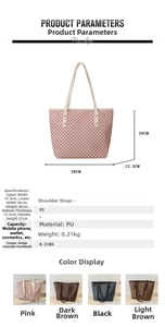 Detailed dimension chart for vintage monogram tote bag with PU leather handle height