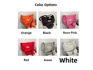 Borse a tracolla in nylon in sei colori con borsellini rotondi coordinati in vista a griglia