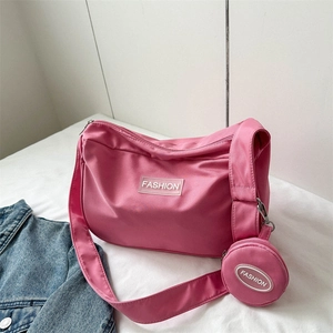 Sac À Épaule Femme Nylon Grande Capacité Imperméable Sac Bandoulière Avec Mini Porte Monnaie Rond Streetwear