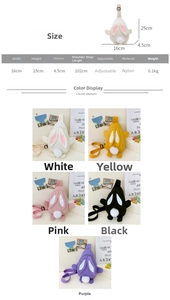 Größentabelle für süße Kaninchen-Brusttasche aus Nylon mit Maßen und verstellbarem Gurt