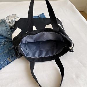 Sac fourre-tout en toile à motif géométrique noir et blanc et grande capacité