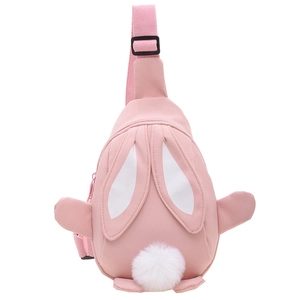 Süße rosa Kaninchen Brusttasche für Mädchen mit Hasenohren und weißem Plüsch-Pompon