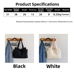 Detailed size specifications and measurements chart for this canvas tote bag with side pockets