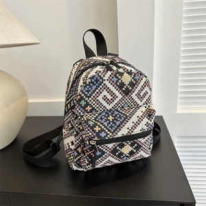 Mini Sac À Dos À Motif Géométrique Ethnique Tissu Jacquard Sac De Voyage Décontracté Style Rétro Bohème Pour Femmes