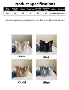 Detailed size chart for large canvas tote bag with 40x32cm dimensions and color options
