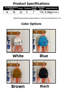Spécifications de taille et options de couleur pour le mini sac à dos en toile en 4 tons