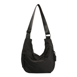 Black Oxford cloth large capacity crescent crossbody bag with adjustable wide strap