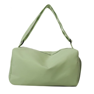 Minimalist light green waterproof nylon travel duffle bag with adjustable shoulder strap