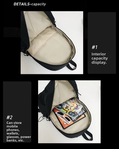Macro view of the spacious inner compartment of the black backpack with padded laptop sleeve