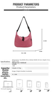 Pink oxford tote bag size guide showing 30.5x21x10cm dimensions and detailed storage capacity