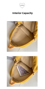 Internal layout of yellow corduroy backpack showing padded tablet compartment